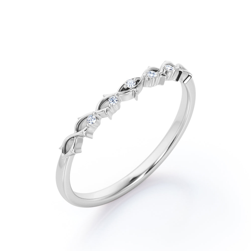 Twisted Thorn - 0.05 TCW Round Shape Diamond - Double Prong Wedding Band in White Gold