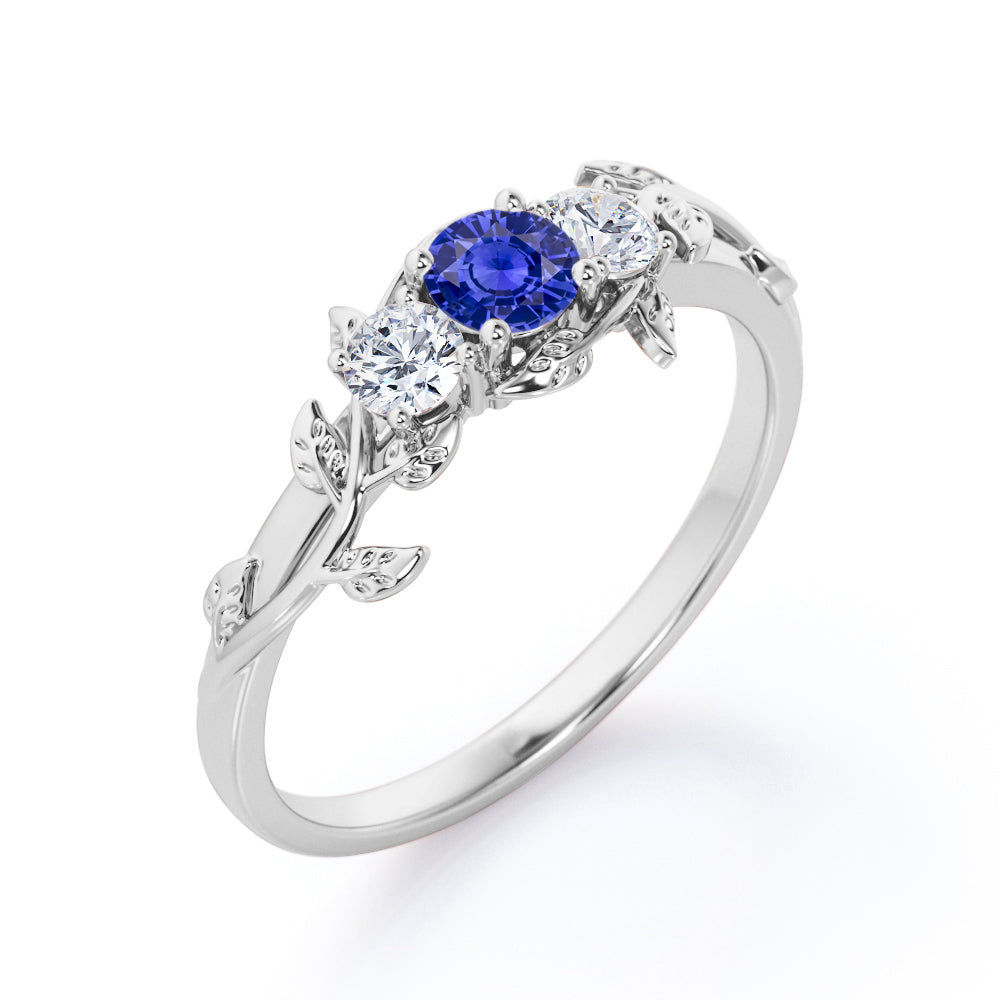 Vine Trilogy 0.7 carat Round cut Lab-Created Sapphire and Diamond Engagement Ring in White Gold