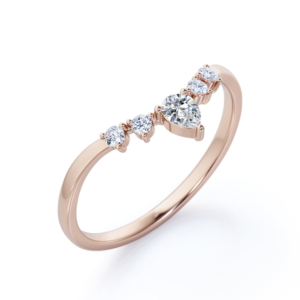 0.15 TCW Round Cut Moissanite - Five Stone Curved Band - Beautiful Wedding Band - Rose Gold