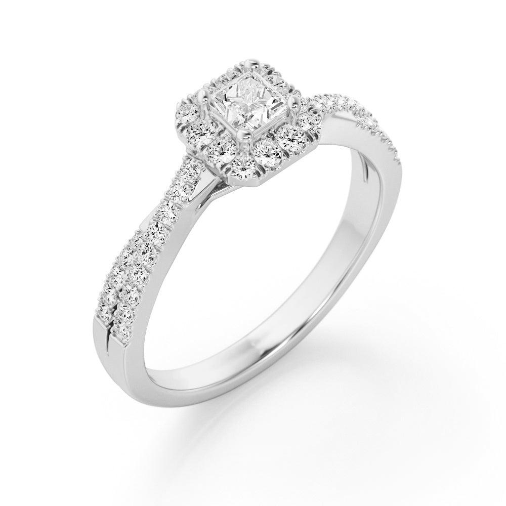 Octagon Halo 0.50 TCW Princess Cut Diamond Crossover Pave Engagement Ring in White Gold