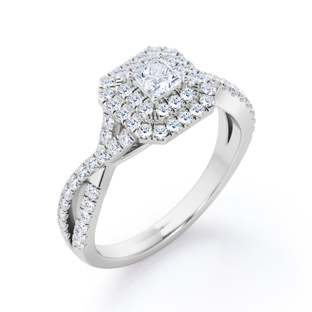 Octagon Double Halo 0.50 TCW Princess Cut Diamond Pave Infinity Engagement Ring in White Gold