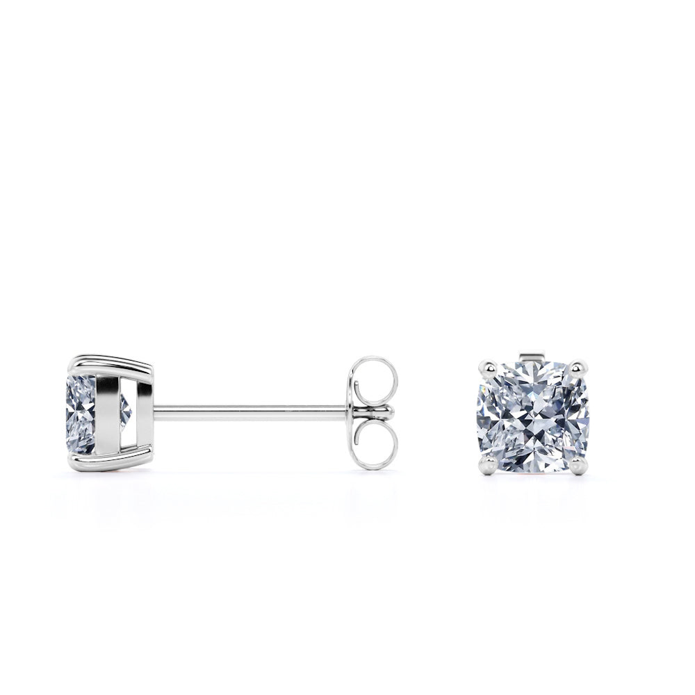 4 Prong - 1 Carat Cushion Cut Diamond - Solitaire Stud Earrings - 18K Rose Gold Plating Over Silver