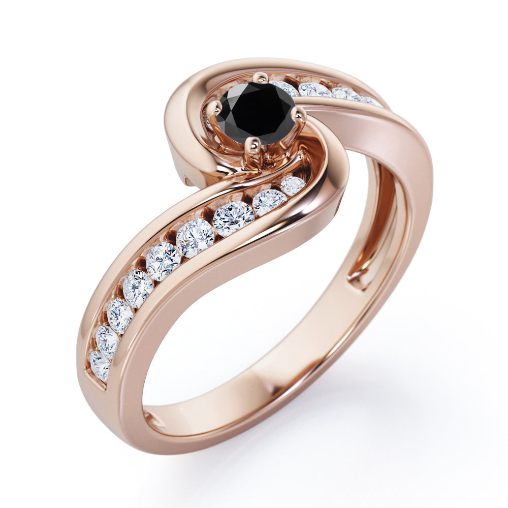 Spinning 0.7 carat Round Black Diamond Channel Engagement Ring in White Gold