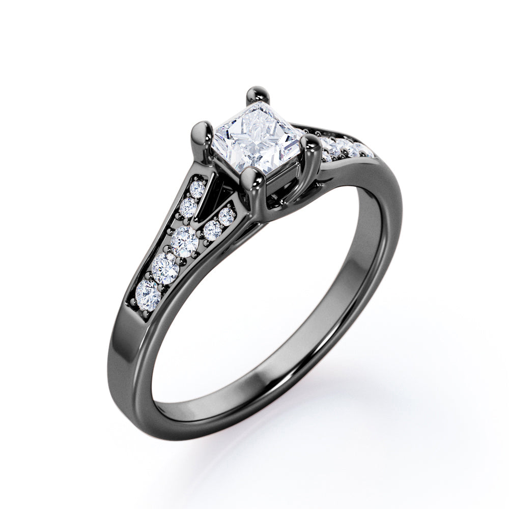 Y-Shaped Pave 0.40 TCW Princess Cut Diamond Crossover Prong Engagement Ring in 10K White Gold