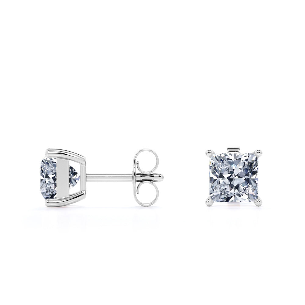 4 Prong - 1 Carat Princess Cut Diamond - Solitaire Stud Earrings - 18K Rose Gold Plating Over Silver