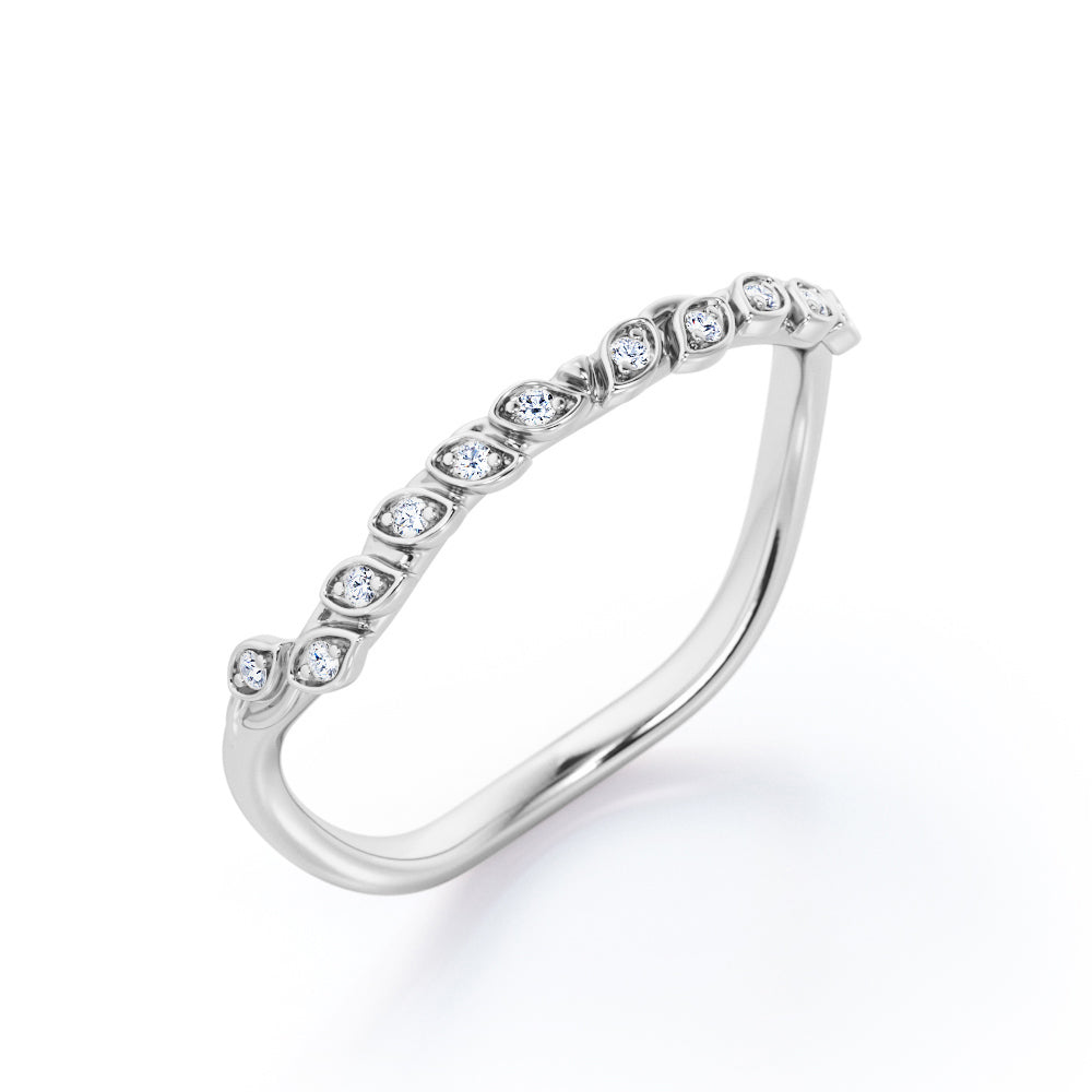 Nature Inspired - 0.15 TCW Round Shaped Diamond - Wiggle Shank Wedding Band in White Gold