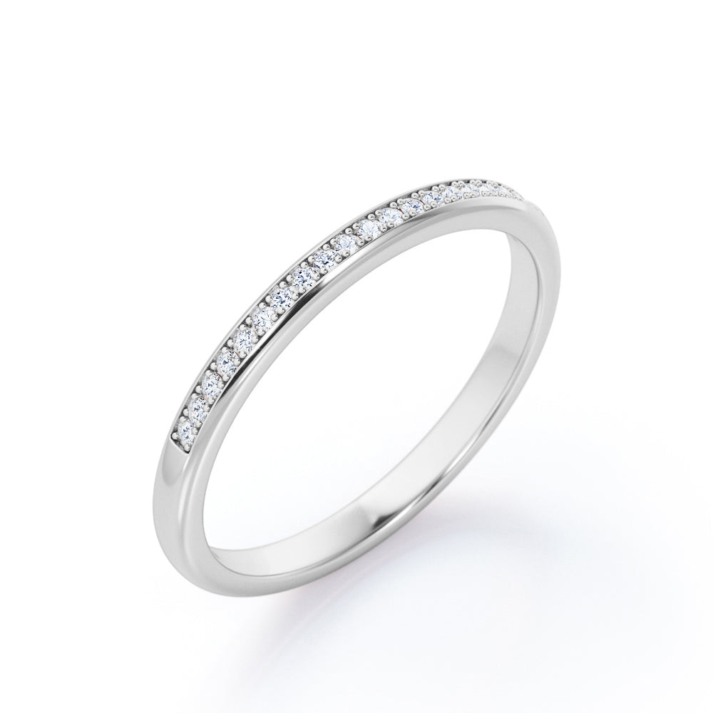 Pave Channel - 0.15 TCW Round Cut Diamond Minimalist Wedding Band in White Gold