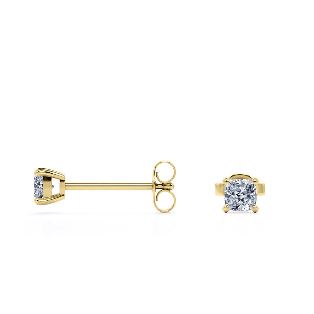 0.5 Carat Cushion Cut Moissanite 4 Prong Solitaire Stud Earrings In 18K Yellow Gold Plating Over Silver