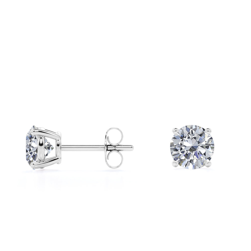 2 Carat Round Moissanite Adult Stud Earrings In 18K White Gold over Silver, Female