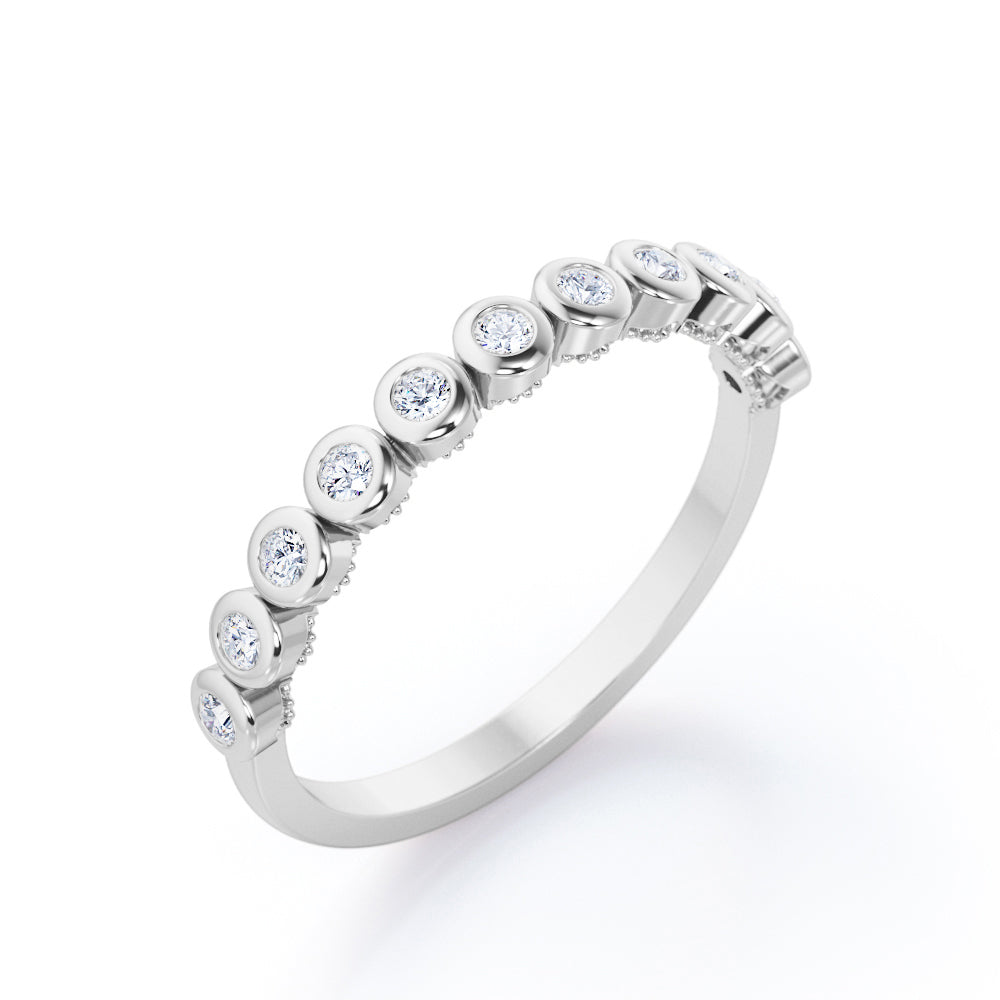 Multi-Bezel Set - 0.15 TCW Round Shaped Diamond - Semi Eternity Stackable Ring - 10K White Gold