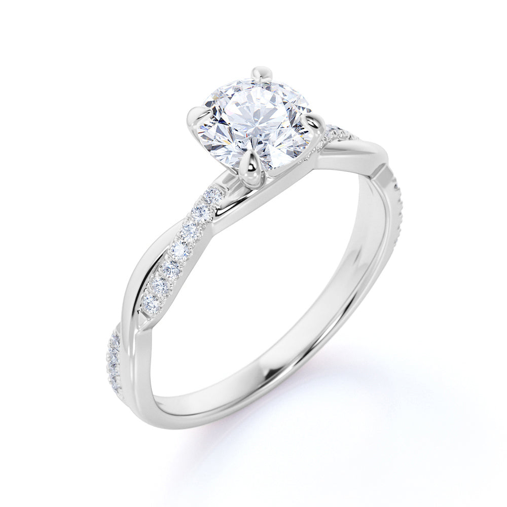 1 Carat Round cut Moissanite and Diamond infinity multi-stone Engagement Ring in 10k White Gold