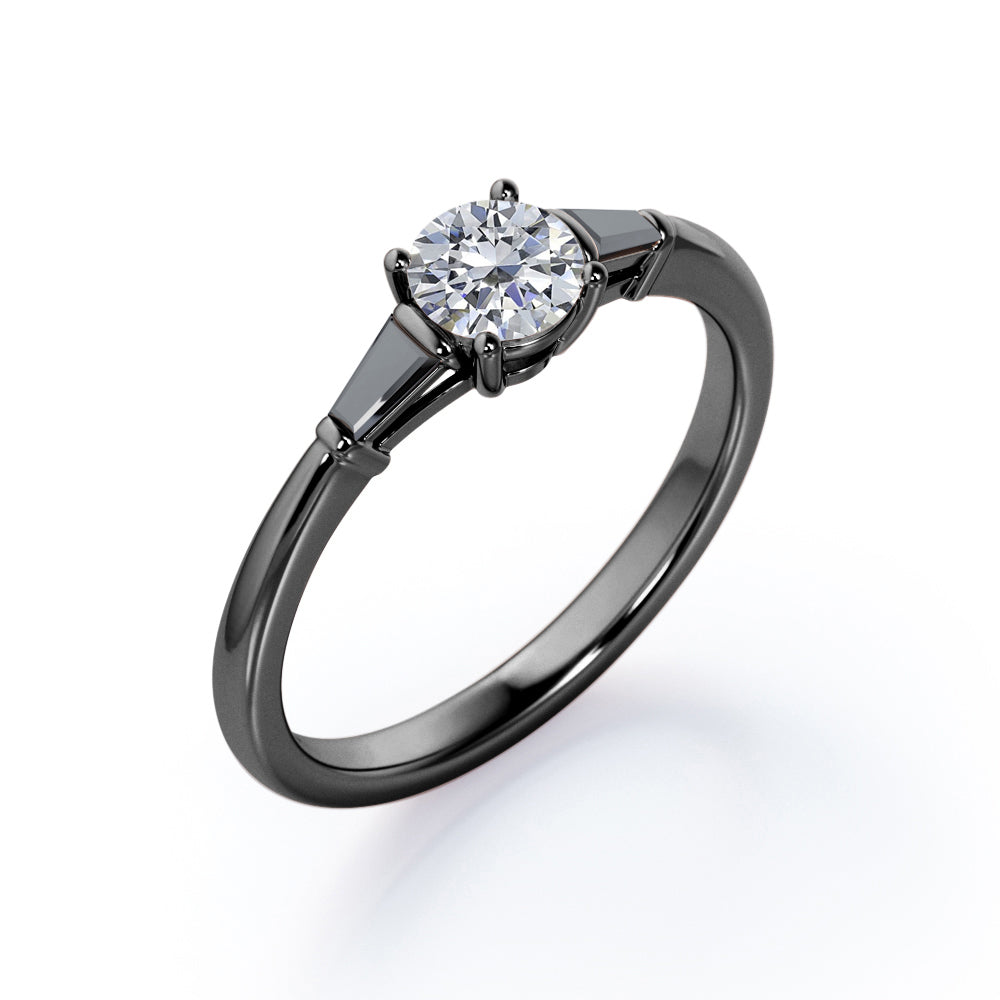 Past Present Future - 1.15 TCW Round Brilliant Cut Moissanite with Lab Created Black Diamond - Minimalist Engagement Ring in White Gold