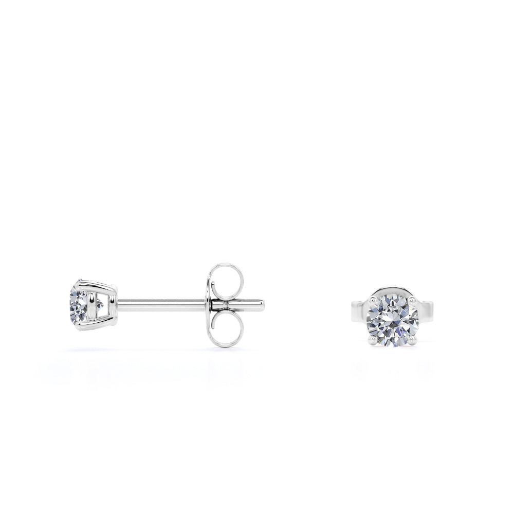 0.33 Carat Round Diamond - 4 Prong Solitaire Stud Earrings - 18K White Gold Plating Over Silver