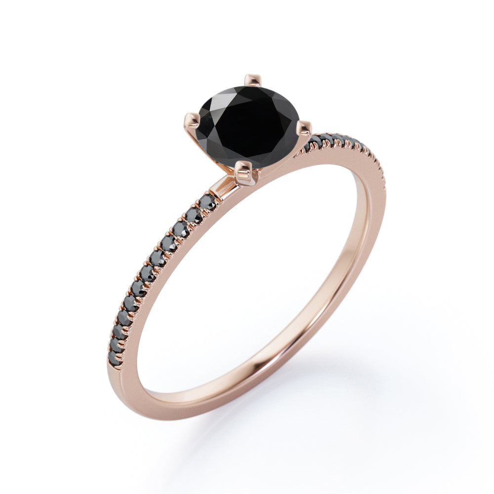 Perfect 4-Prong 1.5 TCW Round-Shaped Lab Created Black Diamond Pave-Accented Engagement Ring in White Gold