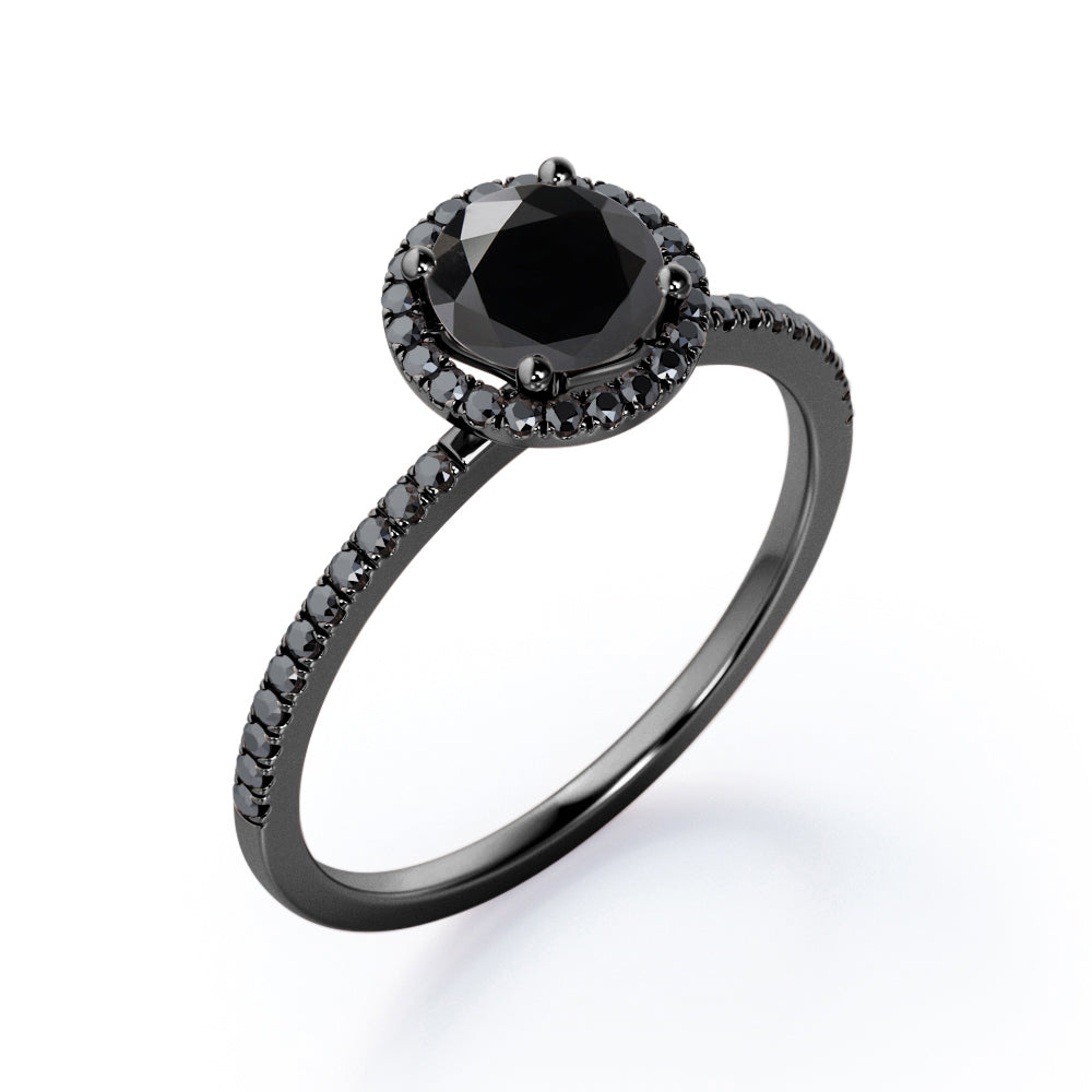 4-Prong Halo 1.5 TCW Round Shape Lab Created Black Diamond Pave-Style Engagement Ring in White Gold