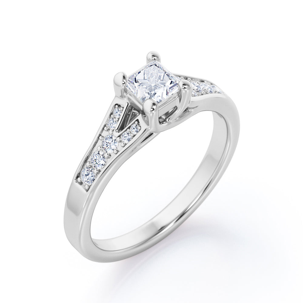 Y-Shaped Pave 0.40 TCW Princess Cut Diamond Crossover Prong Engagement Ring in 10K White Gold