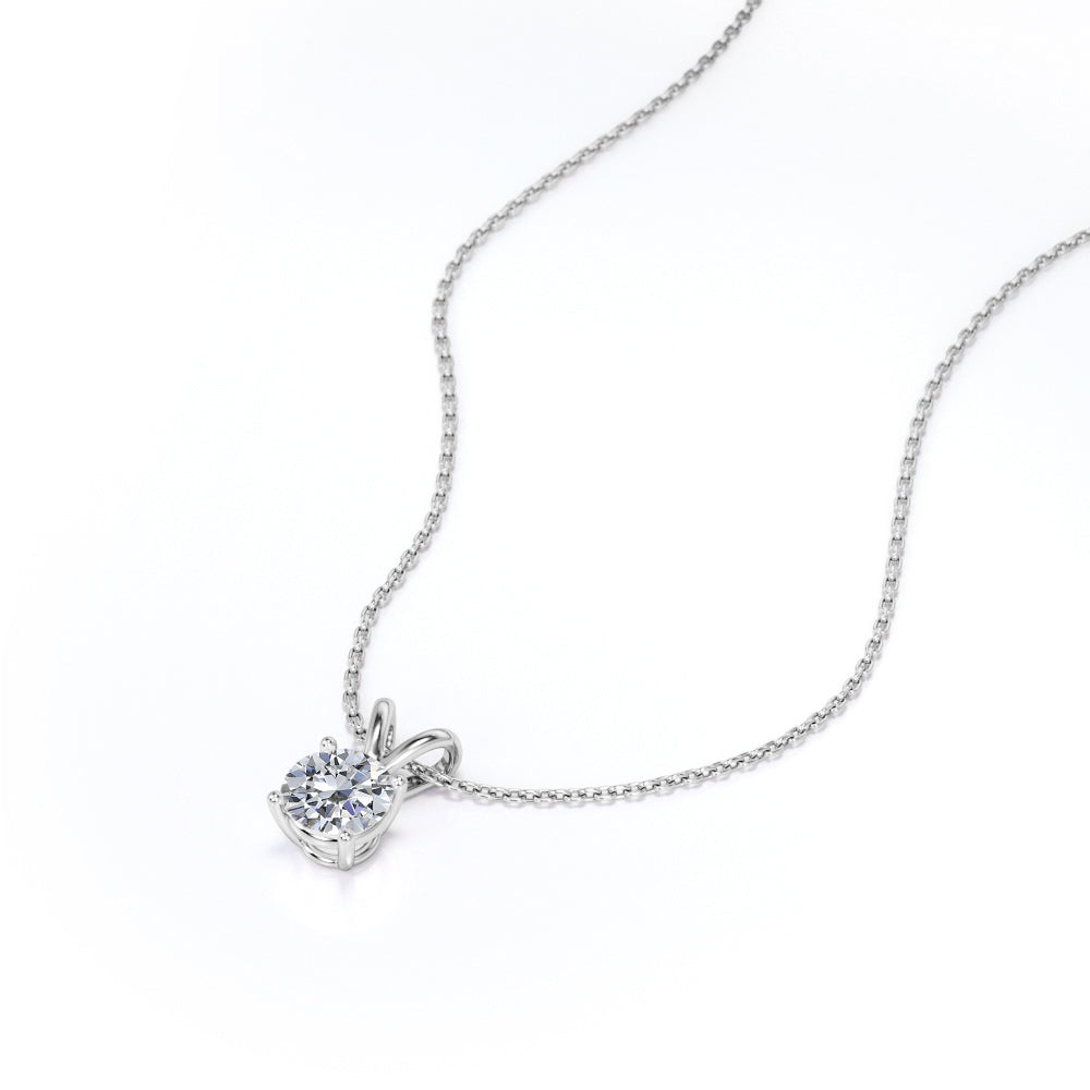 2 Carat Round Cut Cubic Zirconia Solitaire Pendant Necklace in 18K White Gold over Brass