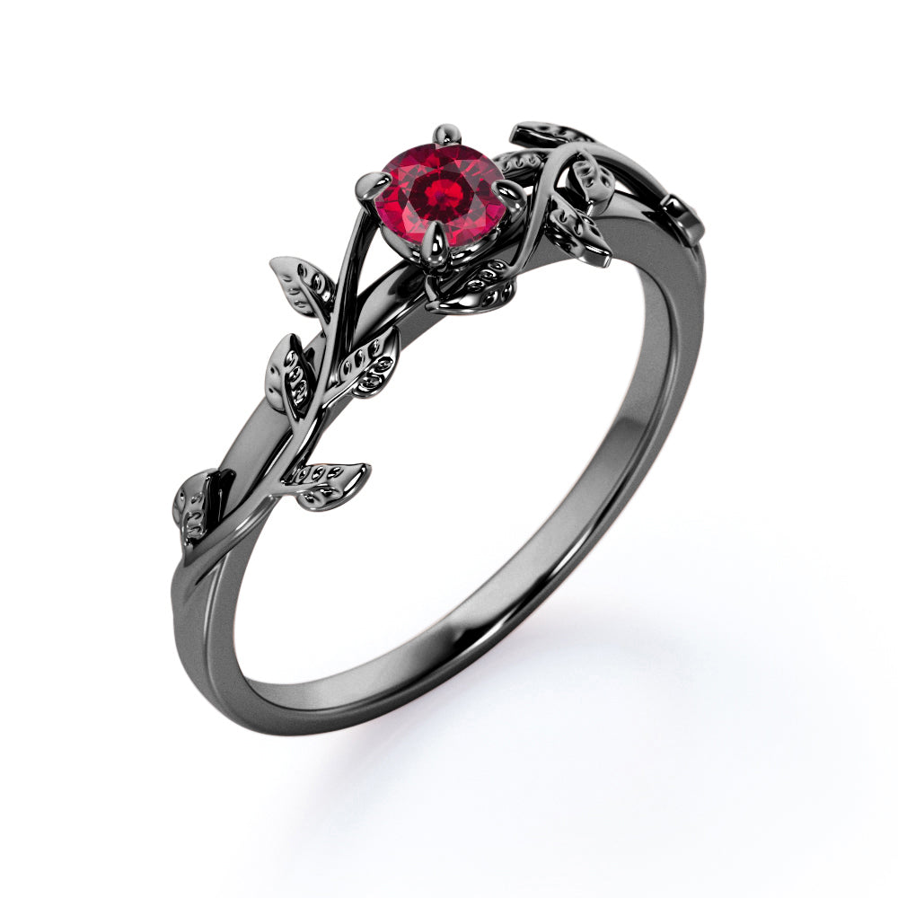 Nature Inspired 1 carat Round cut Lab-Created Ruby Solitaire Engagement ring in Rose Gold