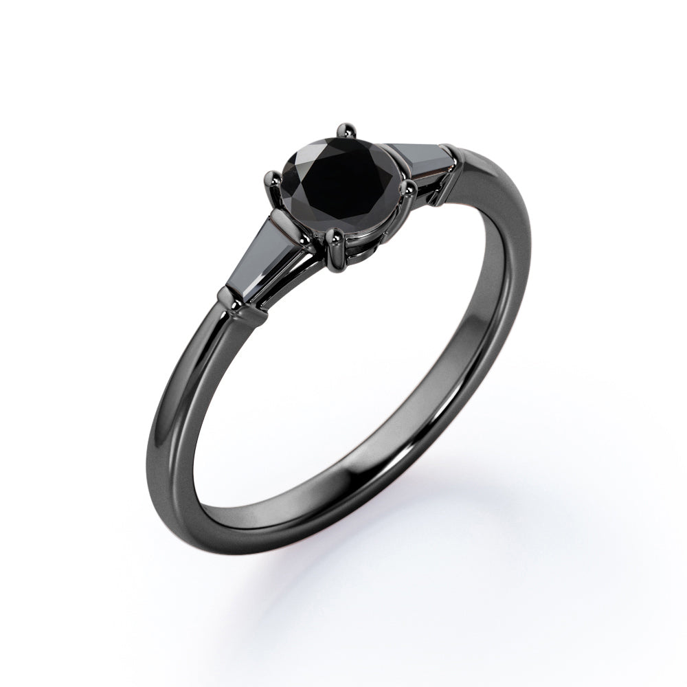 Past Present Future - 1.15 TCW Round Brilliant Cut Lab Created Black Diamond - Minimalist Engagement Ring in White Gold