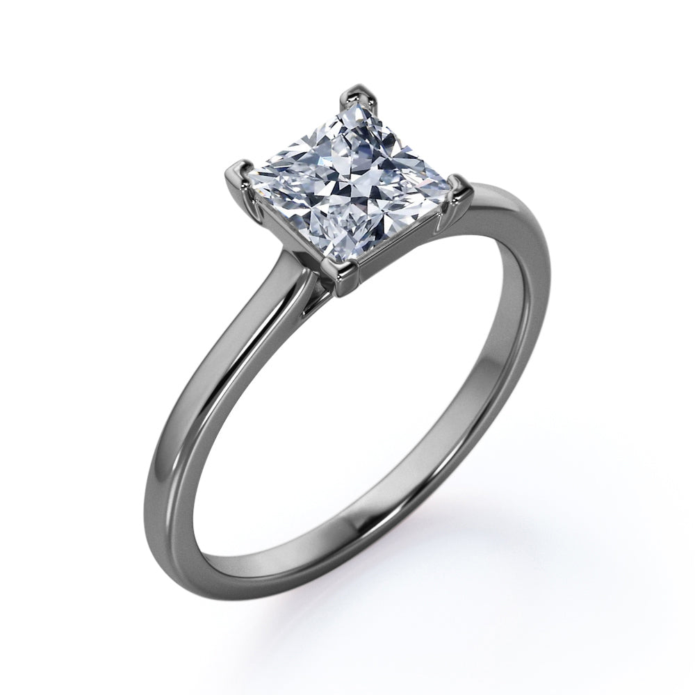 Sparkling Solitaire - 1 Carat Cubic Zirconia Princess Cut - Prong Promise Ring - 18K White Gold Plating over Silver