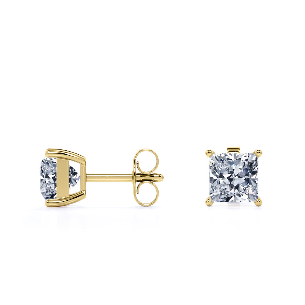 4 Prong - 1 Carat Princess Cut Diamond - Solitaire Stud Earrings - 18K Rose Gold Plating Over Silver