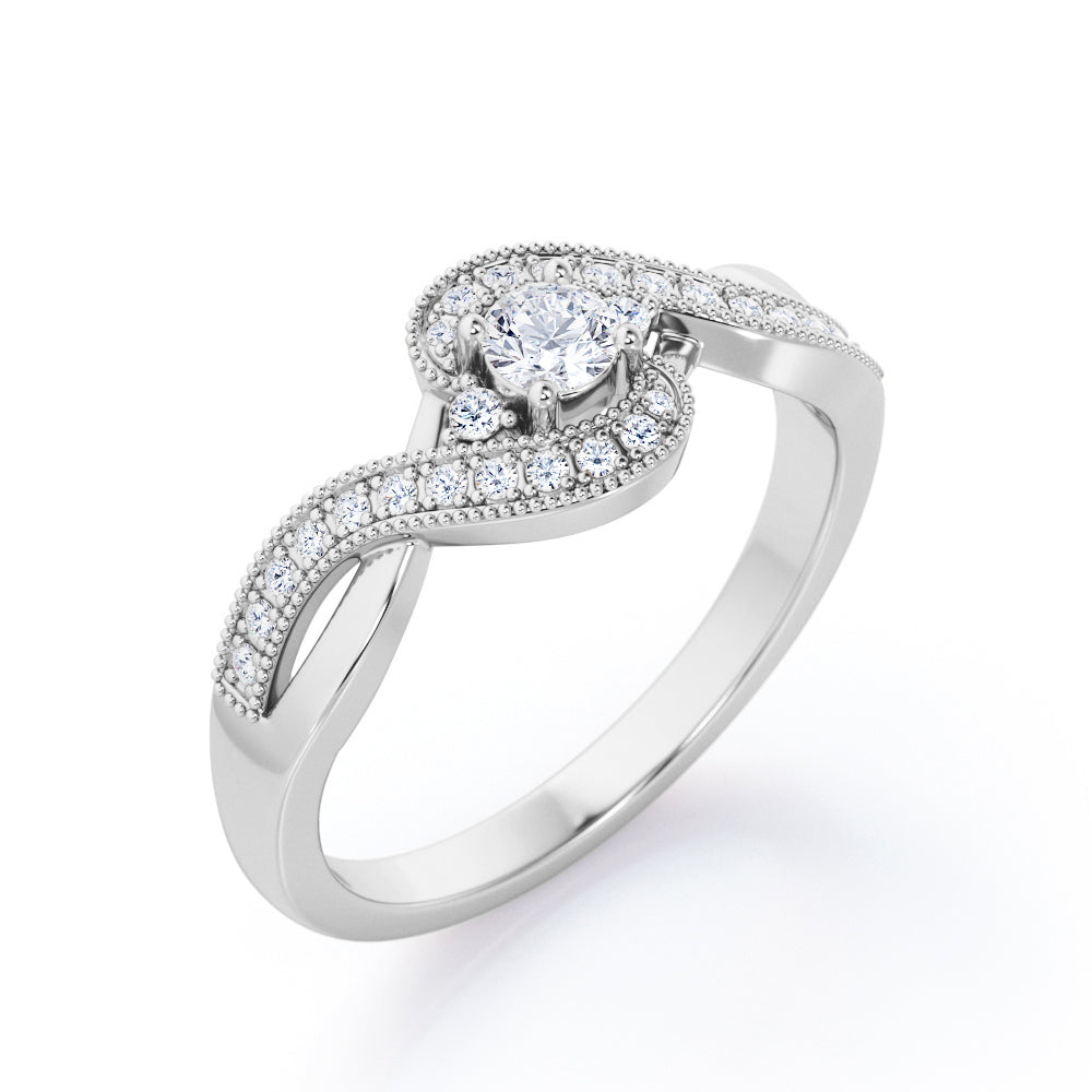 Art-Deco Infinity Tension 0.45 TCW Round-Shaped Diamond 3-Stone Pave Engagement Ring in White Gold