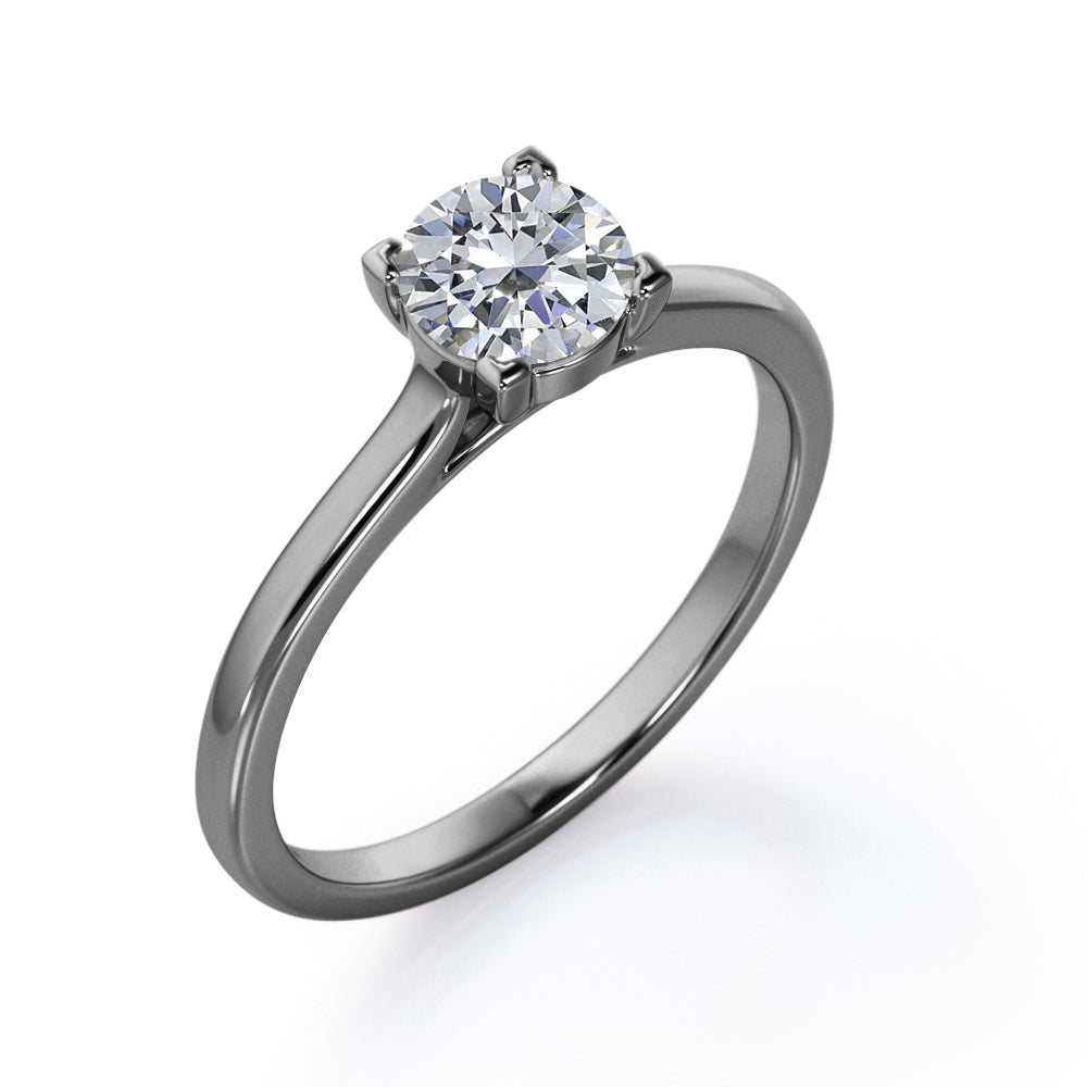 Stunning Solitaire 1 Carat Cubic Zirconia Round Brilliant Cut Prong Set Right Hand Ring in 18K White Gold Plating over Silver