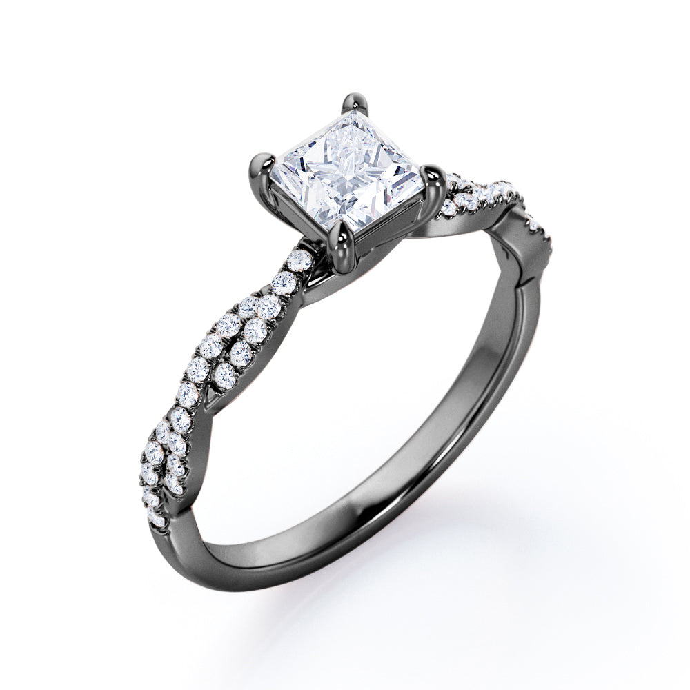 Pave-Accented Infinity 0.40 TCW Princess Cut Diamond 4-Prong Engagement Ring in White Gold