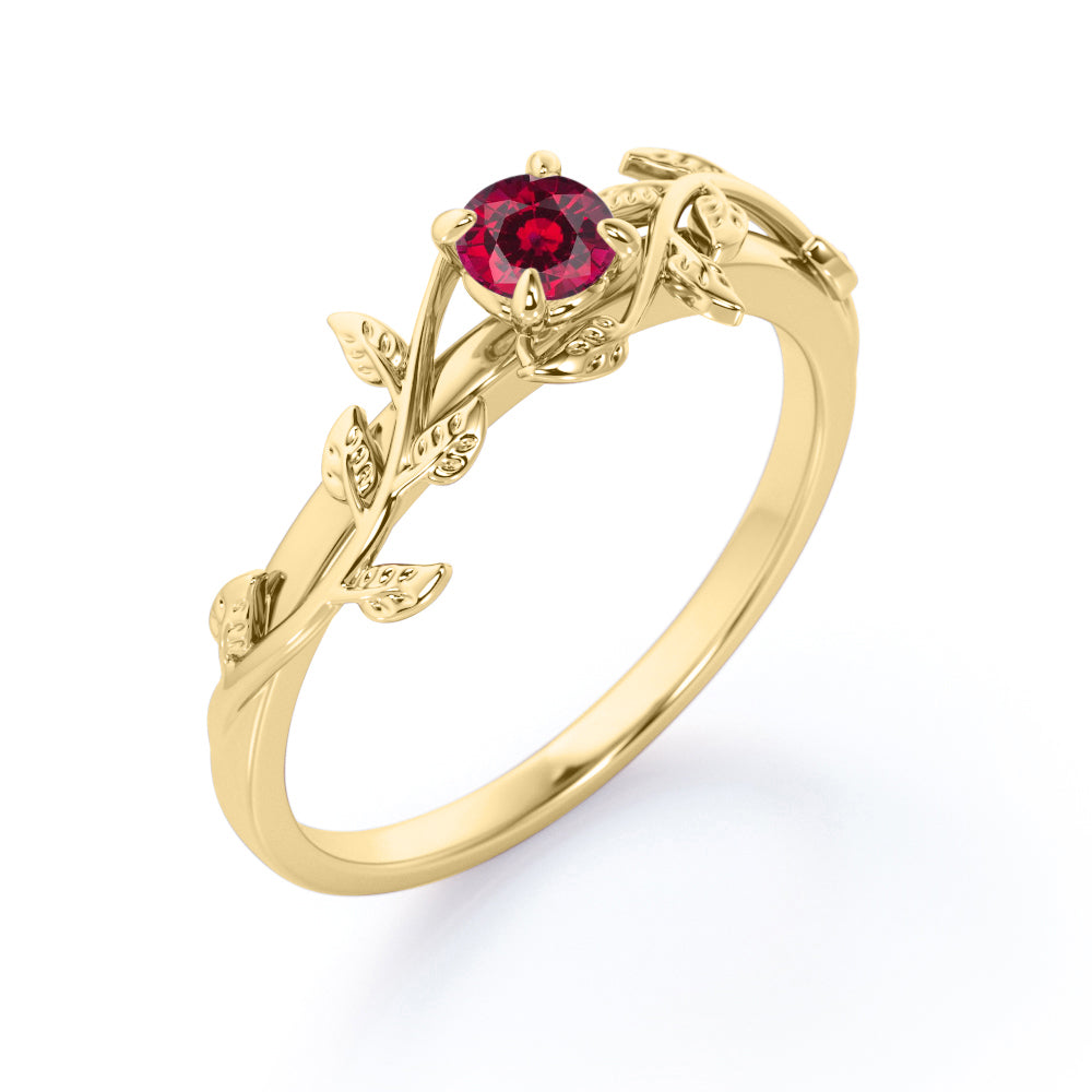 Nature Inspired 1 carat Round cut Lab-Created Ruby Solitaire Engagement ring in Rose Gold