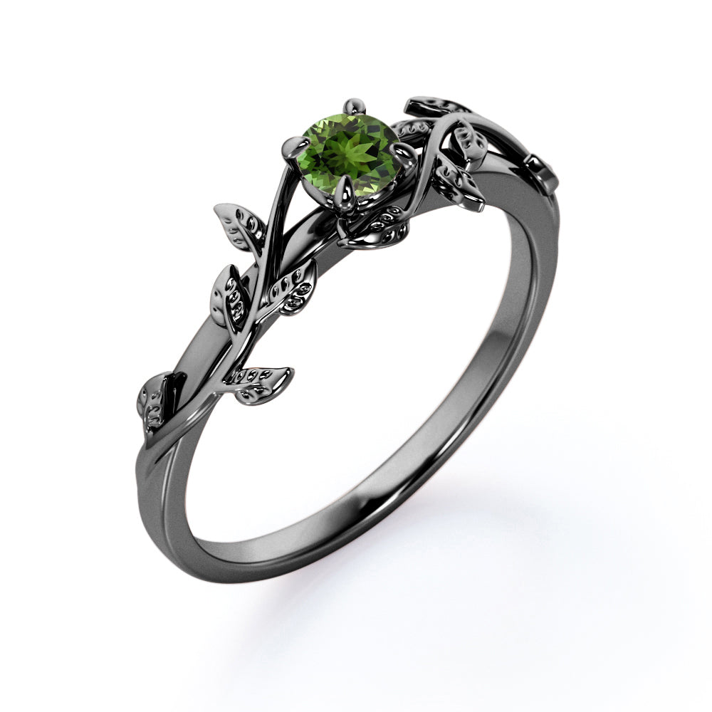 Nature-Inspired 0.50 Carat Round Shaped Natural Green Tourmaline Solitaire Engagement Ring in 18K White Gold Plating over Silver