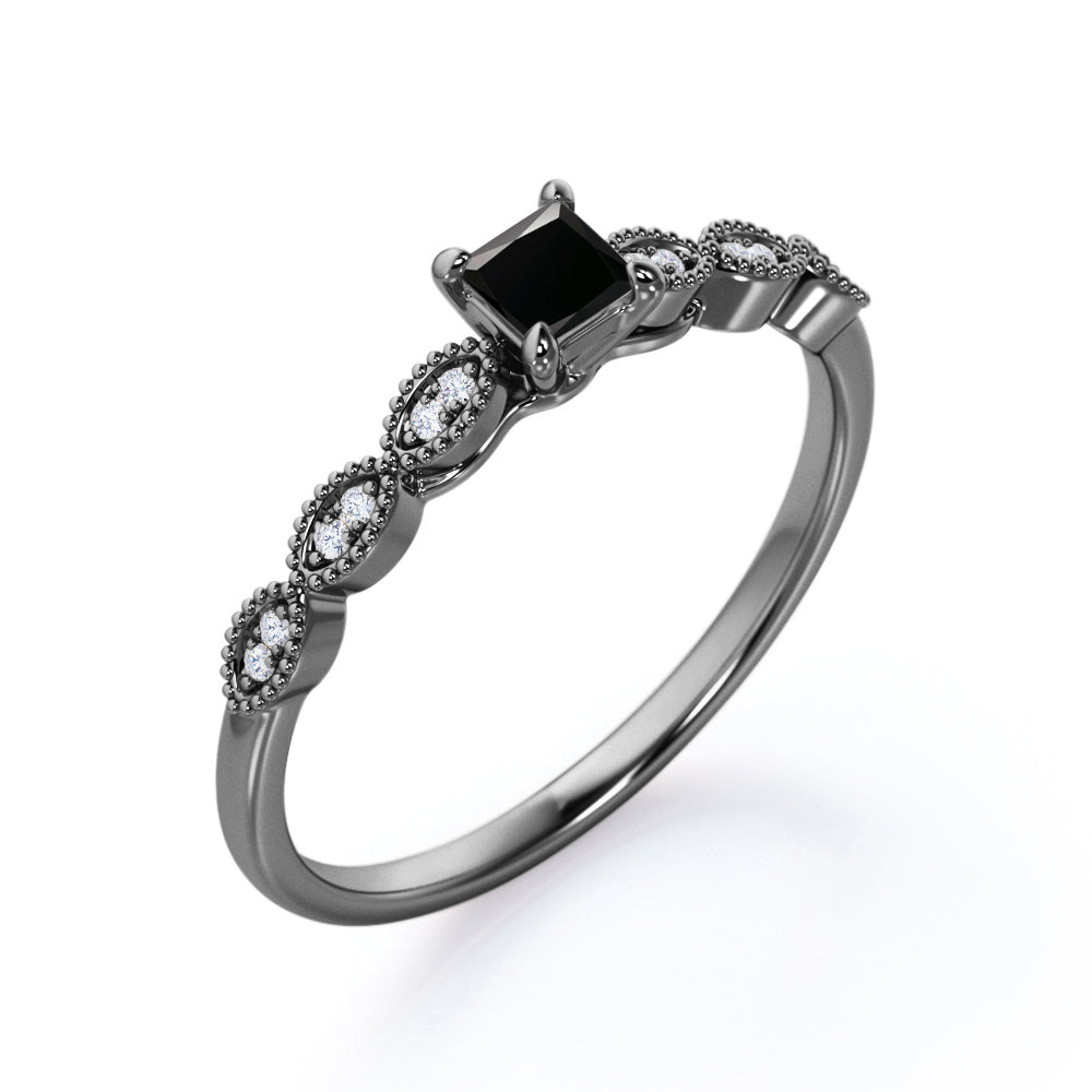 1.15 Carat Princess Cut Lab Grown Black Diamond 4 Prong Art Deco Engagement Ring In White Gold