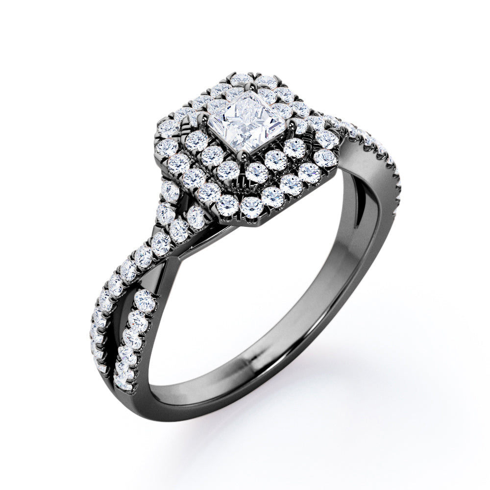 Octagon Double Halo 0.50 TCW Princess Cut Diamond Pave Infinity Engagement Ring in White Gold