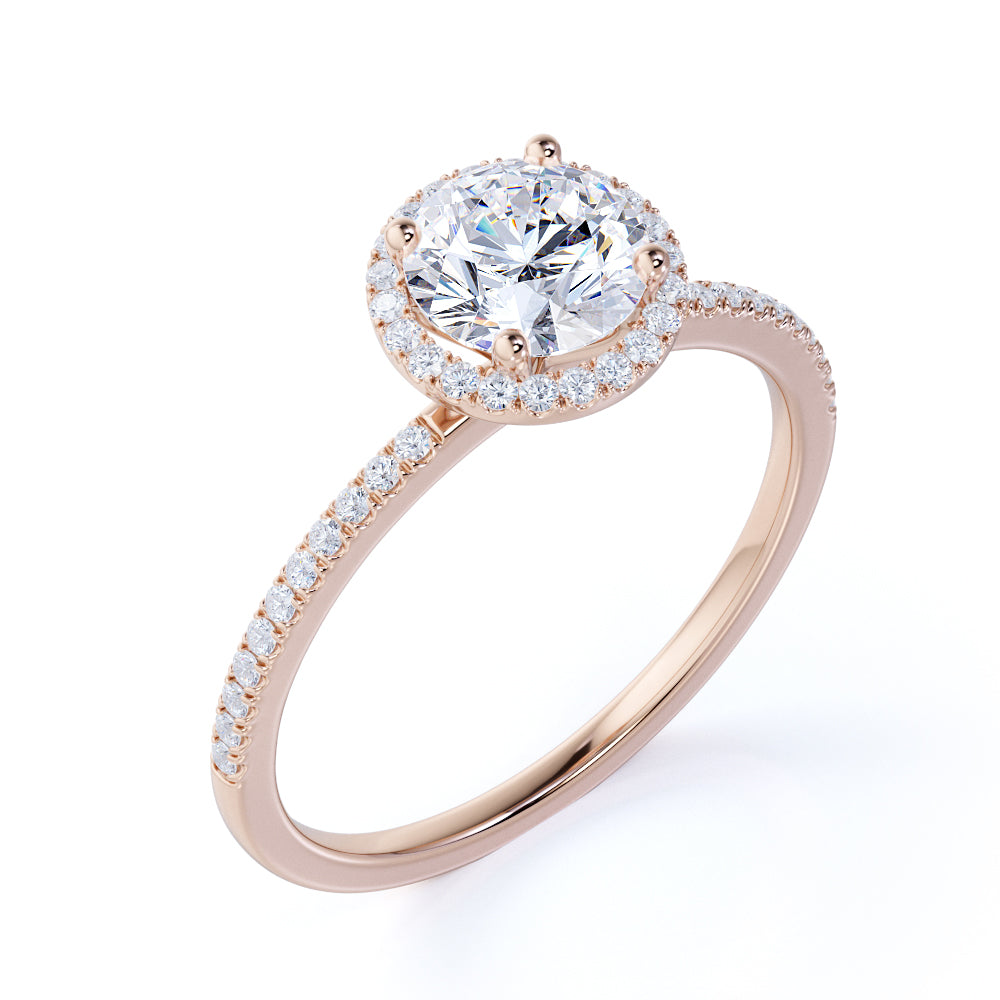 1 Carat Round Cut Cubic Zirconia Engagement Ring Halo Pave in 18K White Gold Plating over Silver