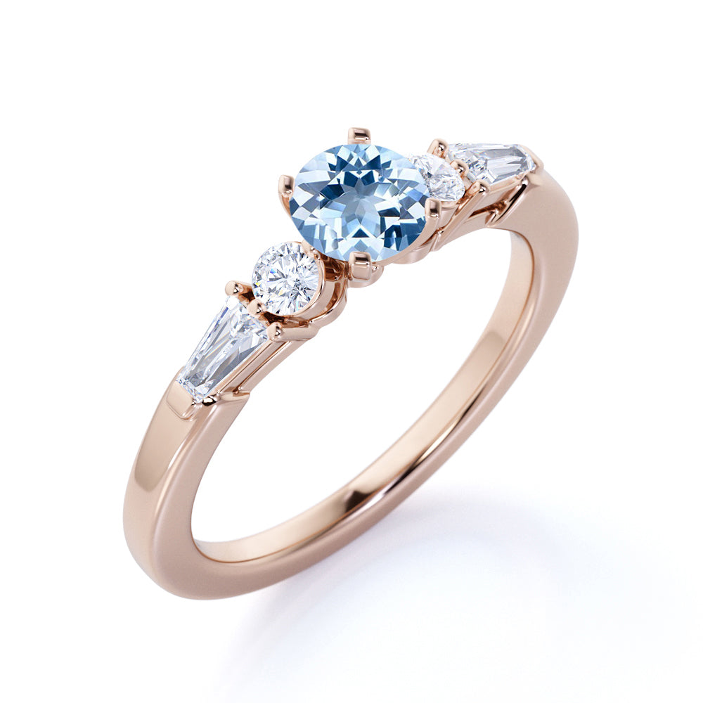 1.20 carat Round Dark Blue Created Aquamarine Cluster Antique Wedding Ring in 18k Yellow Gold over Silver