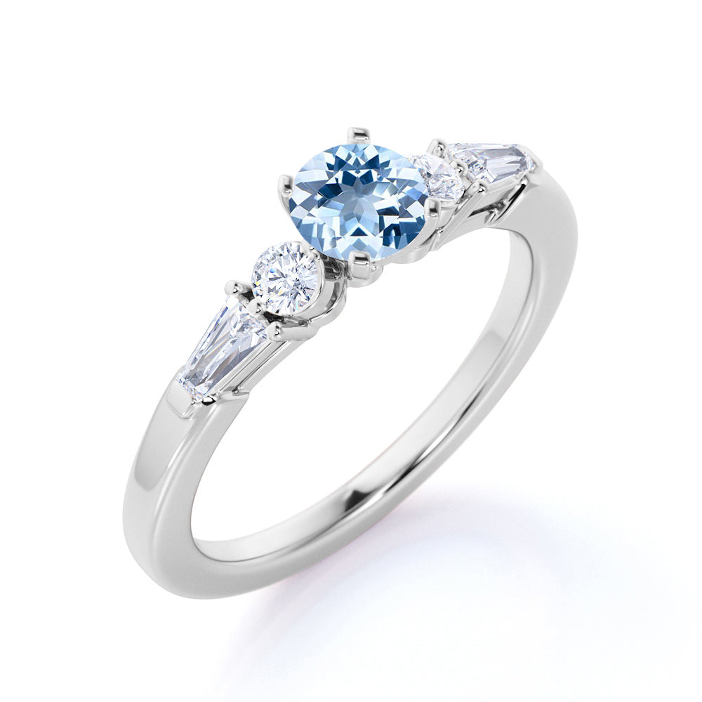 1.20 carat Round Dark Blue Created Aquamarine Cluster Antique Wedding Ring in 18k Yellow Gold over Silver