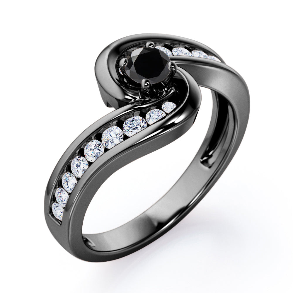 Spinning 0.7 carat Round Black Diamond Channel Engagement Ring in White Gold