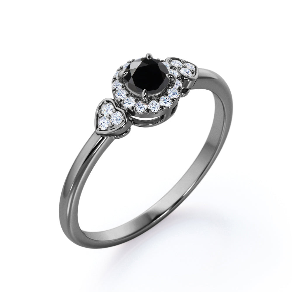 1.2 Carat Round Cut Lab Grown Black Diamond Halo Engagement Ring In White Gold