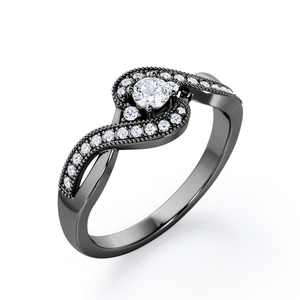 Art-Deco Infinity Tension 0.45 TCW Round-Shaped Diamond 3-Stone Pave Engagement Ring in White Gold