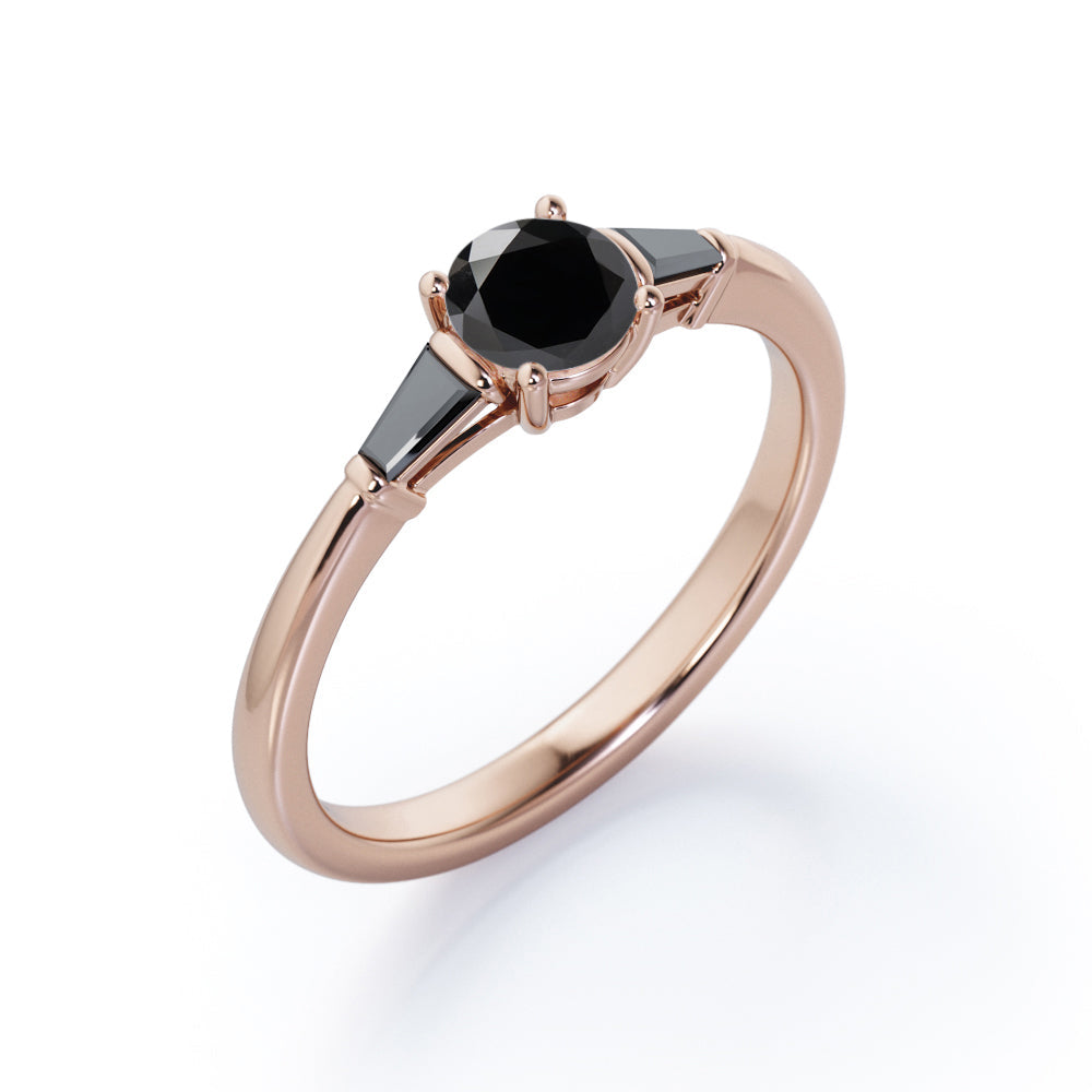 Past Present Future - 1.15 TCW Round Brilliant Cut Lab Created Black Diamond - Minimalist Engagement Ring in White Gold