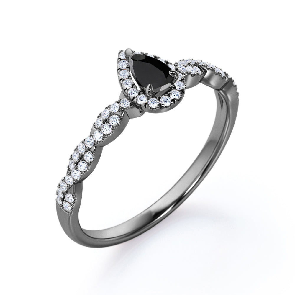 1.57 Carat Pear Cut Lab Grown Black Diamond Infinity Engagement Ring In White Gold For Her