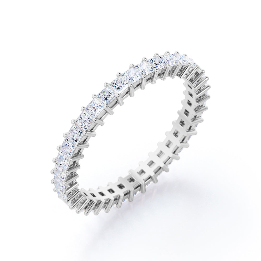 Prong Design - 0.25 TCW Princess Cut Diamond - Eternity Stackable Ring - 10K White Gold