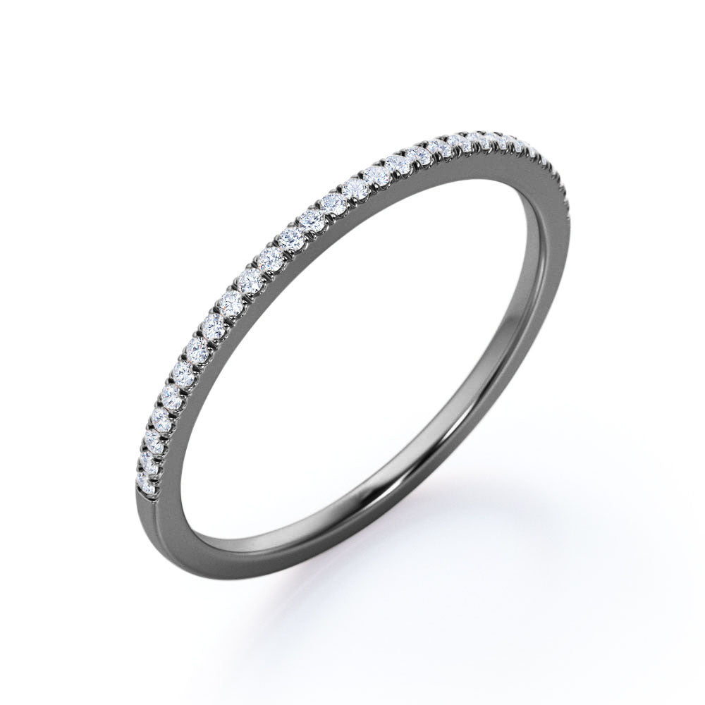 Pave Accented - 0.25 Carat Round Cut Cubic Zirconia - Classic Wedding Band - 18K White Gold Plating over Silver