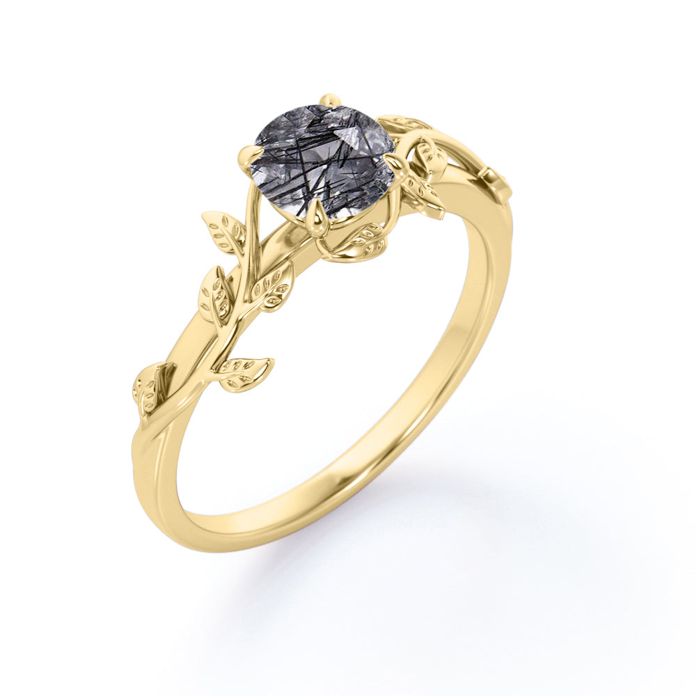 Nature-Inspired 0.50 Carat Round Shaped Natural Black Rutilated Quartz Solitaire Engagement Ring in 18K White Gold Plating over Silver