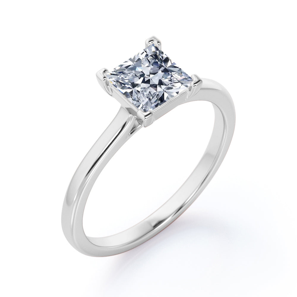 Sparkling Solitaire - 1 Carat Cubic Zirconia Princess Cut - Prong Promise Ring - 18K White Gold Plating over Silver