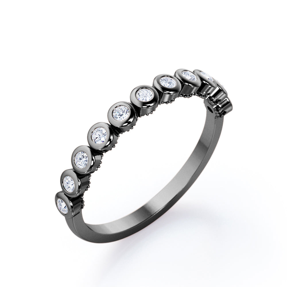 Multi-Bezel Set - 0.15 TCW Round Shaped Diamond - Semi Eternity Stackable Ring - 10K White Gold