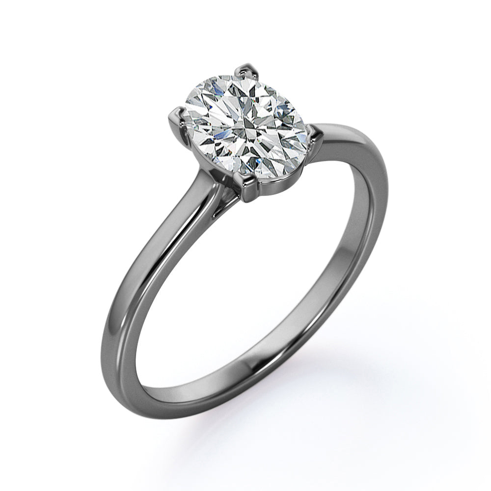 Appealing Prong 1 Carat Cubic Zirconia Oval Cut Solitaire Promise Ring in 18K White Gold Plating over Silver