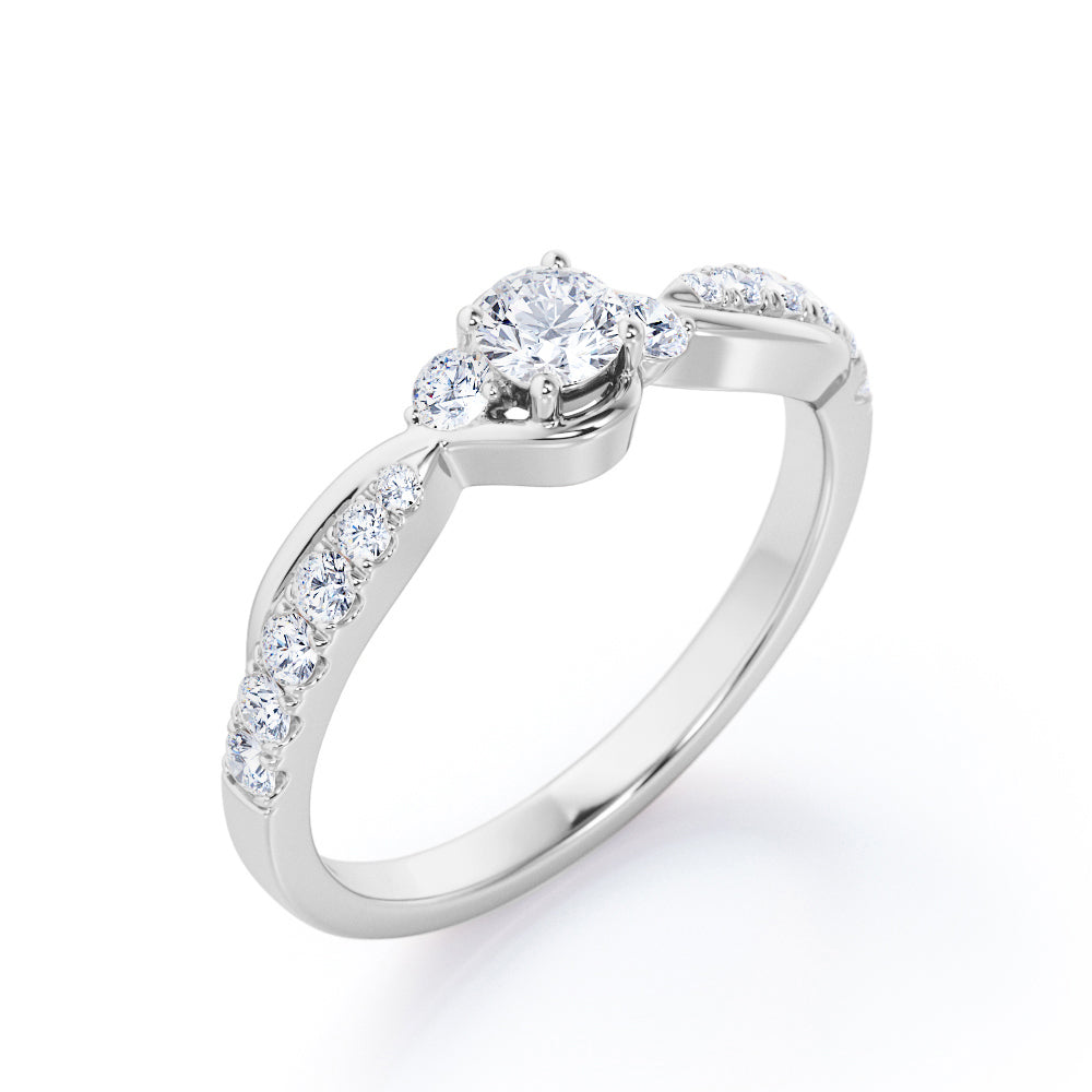 Triple Stone 0.40 TCW Round Brilliant Cut Diamond Pave-Accented Tension Engagement Ring in White Gold