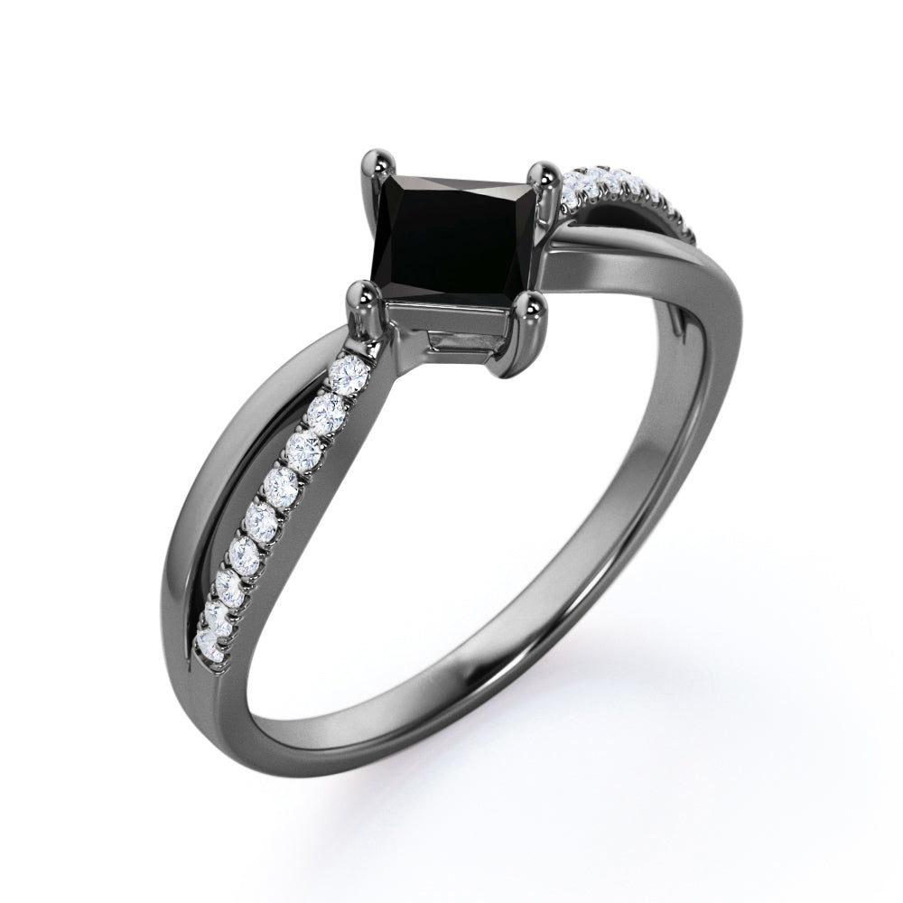 1 carat princess cut Black Diamond infinity engagement ring in white gold