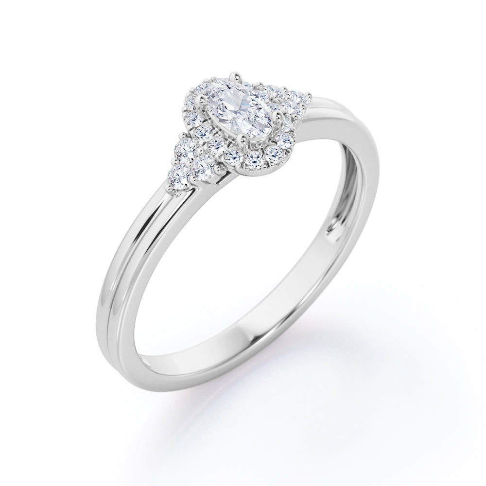 7-Stone Halo Cluster 0.35 TCW Oval Cut Diamond Double Band Engagement Ring in White Gold