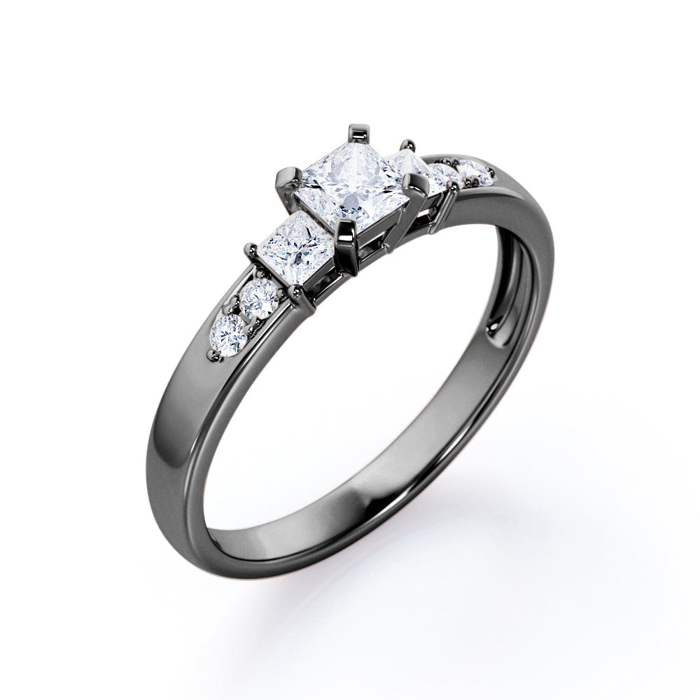 Past Present Future 0.45 TCW Princess Cut Diamond Pave Accented Engagement Ring in White Gold